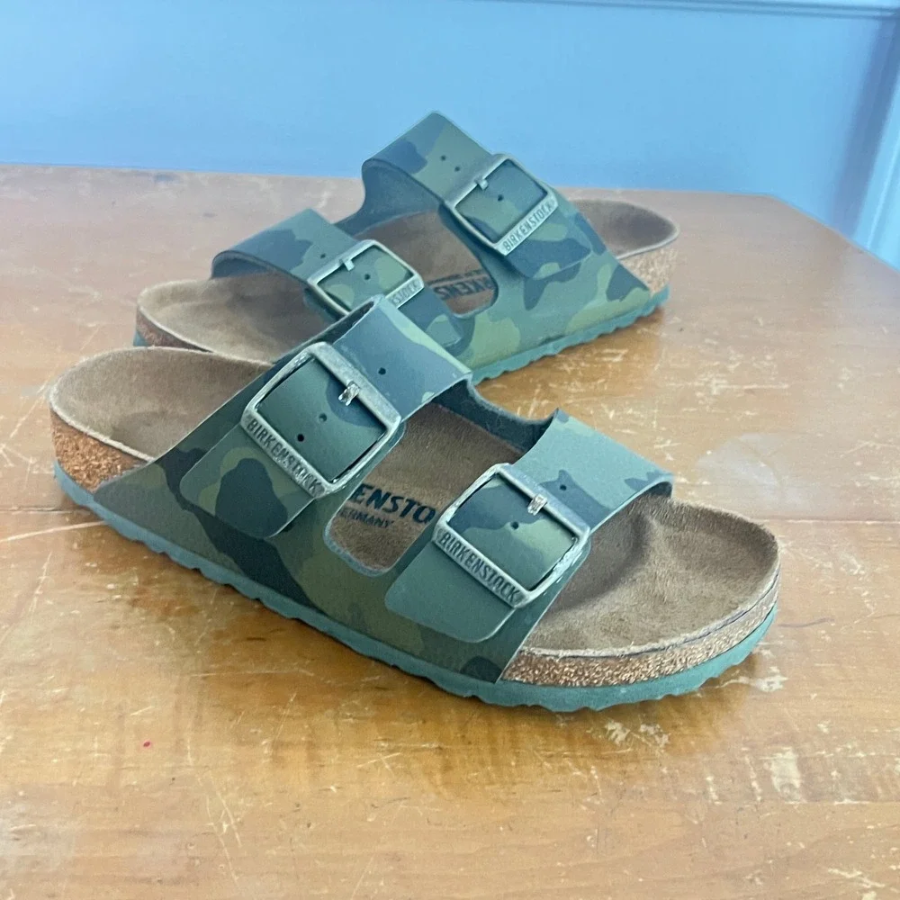 Birkenstock Desert Soil Camo Sz 37 Sandals Double Buckle Green Camophlage Narrow